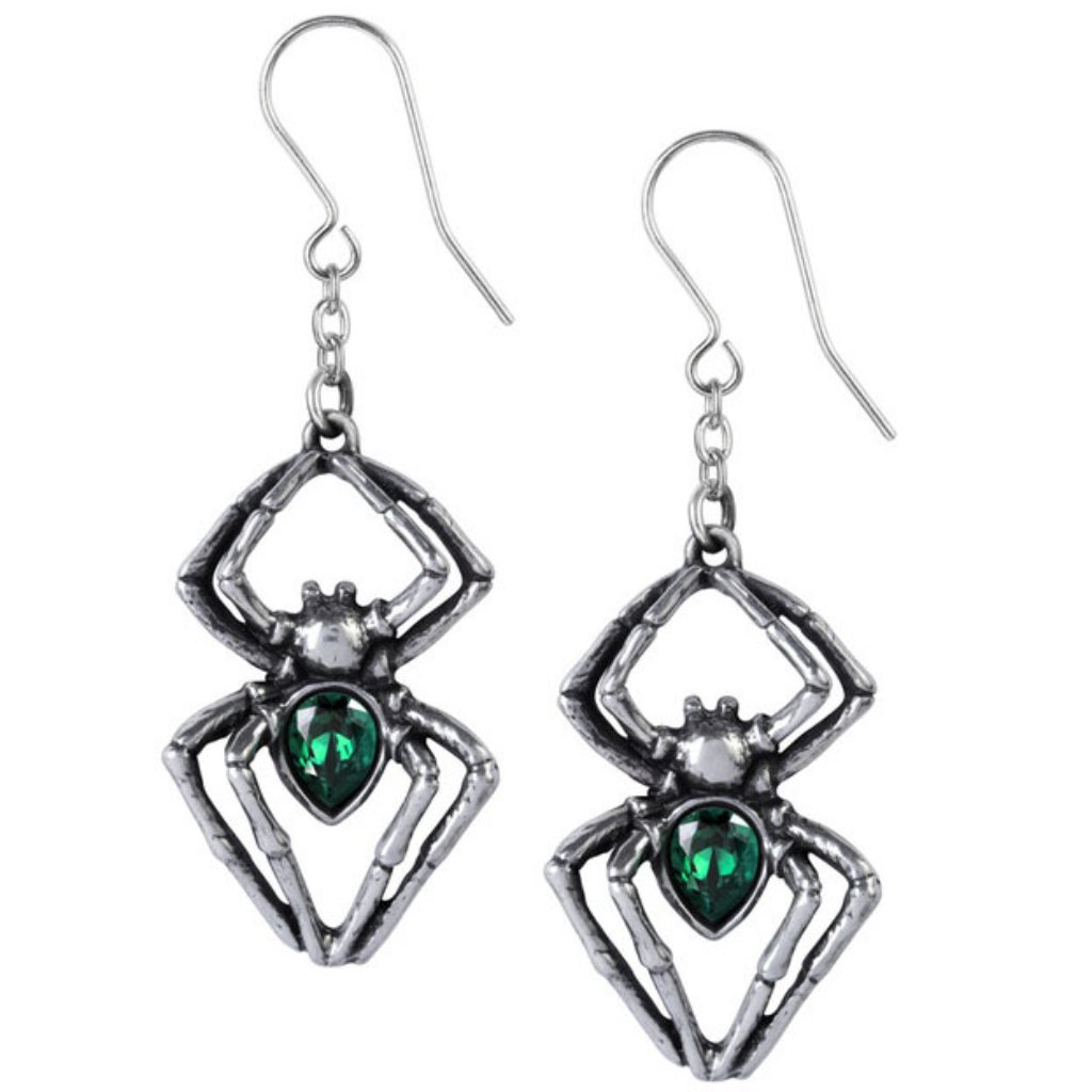 Alchemy Gothic Venom Spider Earrings Green Crystals Nwt